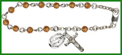 Silver Plate 4mm Swarovski Rosary Bracelet, 6-1/2", Topaz, # 48468