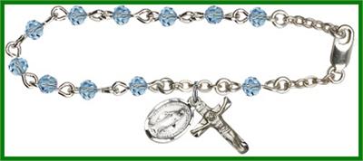 Silver Plate 4mm Swarovski Rosary Bracelet, 6-1/2", Aqua, # 48469