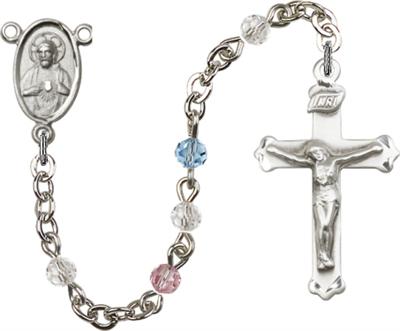 Silver Plate 4mm Swarovski Rosary, Multi Color, # 48485