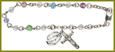 Silver Plate 4mm Swarovski Rosary Bracelet, 6-1/2", Multi Color, # 48486
