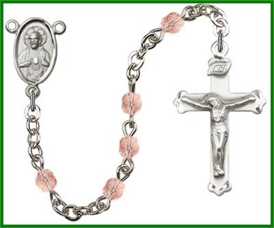 Silver Plate 4mm Fire Polished Rosary, Light Rose, # 48489