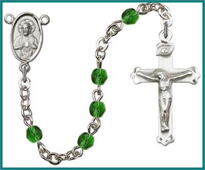 Silver Plate 4mm Fire Polished Rosary, Emerald, # 48492
