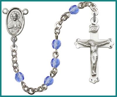 Silver Plate 4mm Fire Polished Rosary, Sapphire, # 48493