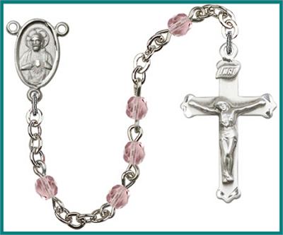 Silver Plate 4mm Fire Polished Rosary, Light Amethyst, # 48494