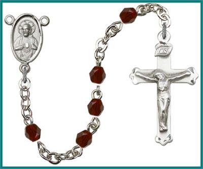 Silver Plate 4mm Fire Polished Rosary, Garnet, # 48495