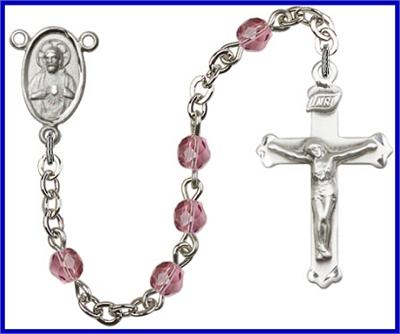 Silver Plate 4mm Fire Polished Rosary, Amethyst, # 48499