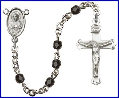 Silver Plate 4mm Fire Polished Rosary, Black, # 48503