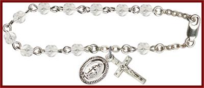 Silver Plate 4mm Fire Polished Rosary Bracelet, 6-1/2", Crystal, # 48504