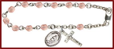 Silver Plate 4mm Fire Polished Rosary Bracelet, 6-1/2", Light Rose, # 48505