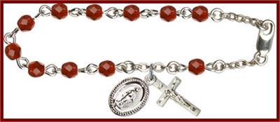 Silver Plate 4mm Fire Polished Rosary Bracelet, 6-1/2", Ruby, # 48506