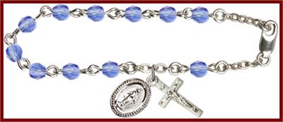 Silver Plate 4mm Fire Polished Rosary Bracelet, 6-1/2", Sapphire, # 48509