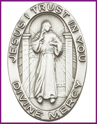 Visor Clip, Silver Oxide Finish, Divine Mercy, 1-1/2" tall, # 4851