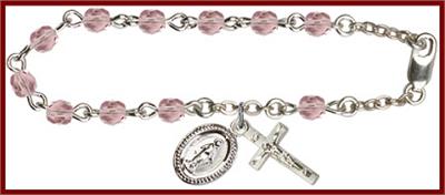 Silver Plate 4mm Fire Polished Rosary Bracelet, 6-1/2", Light Amethyst, # 48510