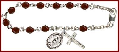Silver Plate 4mm Fire Polished Rosary Bracelet, 6-1/2", Garnet, # 48511