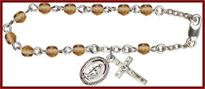 Silver Plate 4mm Fire Polished Rosary Bracelet, 6-1/2", Topaz, # 48512