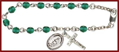 Silver Plate 4mm Fire Polished Rosary Bracelet, 6-1/2", Zircon, # 48513