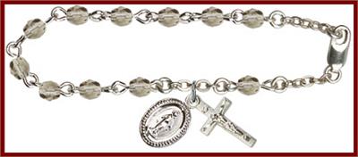 Silver Plate 4mm Fire Polished Rosary Bracelet, 6-1/2", Black Diamond, # 48514