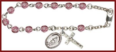 Silver Plate 4mm Fire Polished Rosary Bracelet, 6-1/2", Amethyst, # 48515