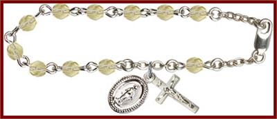 Silver Plate 4mm Fire Polished Rosary Bracelet, 6-1/2", Jonquil, # 48516