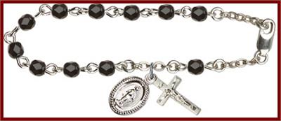 Silver Plate 4mm Fire Polished Rosary Bracelet, 6-1/2", Black, # 48519