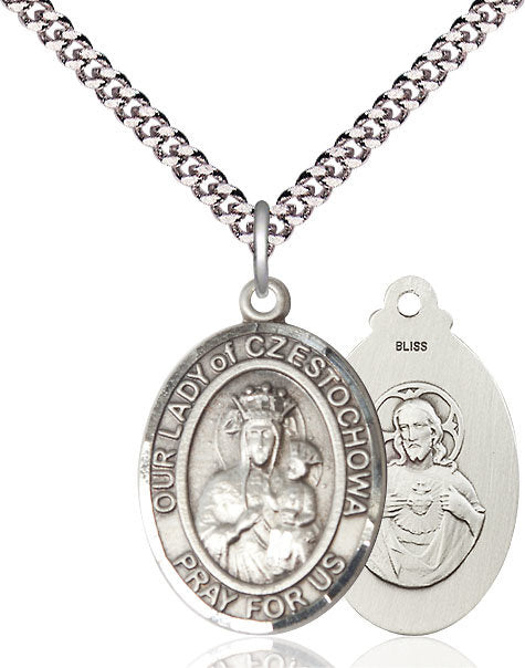  Our Lady of Czestochowa Medal in Fine Pewter, 1" tall, Your Choice of Chain, # 4854