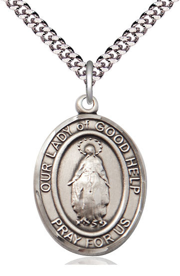 Our Lady of Good Help Medal in Fine Pewter, 1" tall, Your Choice of Chain, # 4857