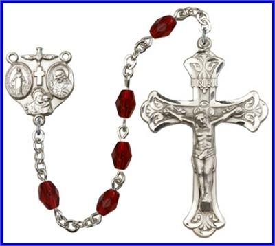 Silver Plate 5x7mm Checo Bead Rosary, Garnet, # 48578