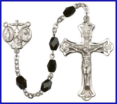 Silver Plate 5x7mm Checo Bead Rosary, Black, # 48583