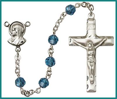 Silver Plate 6mm Swarovski Bead Rosary, Indocolite, # 48598
