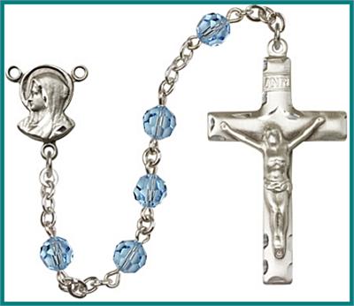 Silver Plate 6mm Swarovski Bead Rosary, Aqua, # 48601