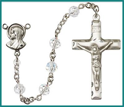 Silver Plate 6mm Swarovski Bead Rosary, Crystal, # 48602