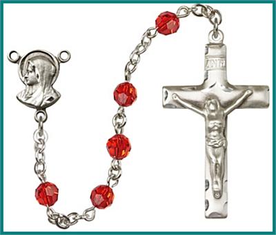 Silver Plate 6mm Swarovski Bead Rosary, Ruby, # 48603