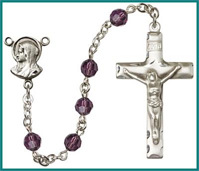 Silver Plate 6mm Swarovski Bead Rosary, Amethyst, # 48610