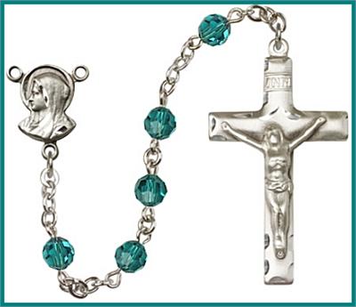 Silver Plate 6mm Swarovski Bead Rosary, Zircon, # 48612