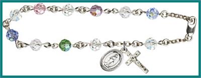 Silver Plate 6mm Swarovski Bead Rosary Bracelet, Multi Color, # 48614