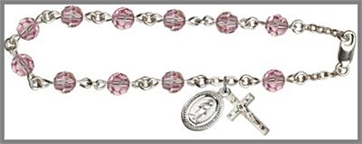 Silver Plate 6mm Swarovski Bead Rosary Bracelet, Light Rose, # 48616