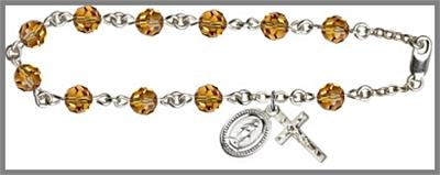 Silver Plate 6mm Swarovski Bead Rosary Bracelet, Topaz, # 48617
