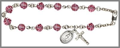 Silver Plate 6mm Swarovski Bead Rosary Bracelet, Rose, # 48619