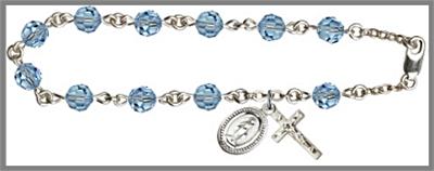 Silver Plate 6mm Swarovski Bead Rosary Bracelet, Aqua, # 48621