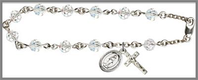 Silver Plate 6mm Swarovski Bead Rosary Bracelet, Crystal, # 48622