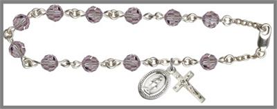 Silver Plate 6mm Swarovski Bead Rosary Bracelet, Light Amethyst, # 48626