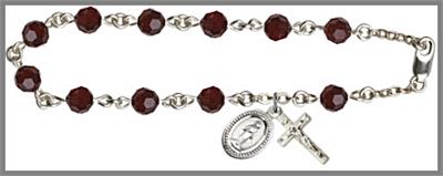 Silver Plate 6mm Swarovski Bead Rosary Bracelet, Garnet, # 48627