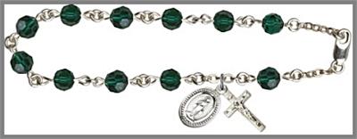 Silver Plate 6mm Swarovski Bead Rosary Bracelet, Emerald, # 48628