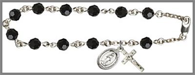 Silver Plate 6mm Swarovski Bead Rosary Bracelet, Jet, # 48633