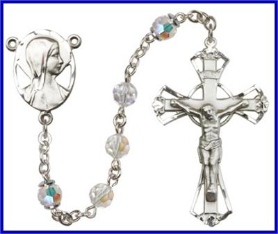 Silver Plate 6mm Swarovski, Austrian Tin Cut AB Rosary, Crystal, # 48638