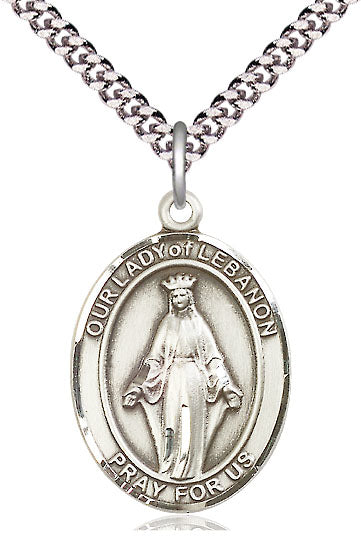 Our Lady of Lebanon Medal in Fine Pewter, 1" tall, Your Choice of Chain, # 4866