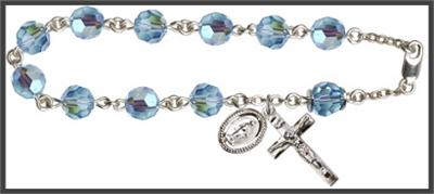 Silver Plate 8mm Swarovski Aurora Borealis Rosary Bracelet, Aqua, # 48689