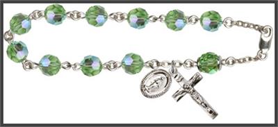 Silver Plate 8mm Swarovski Aurora Borealis Rosary Bracelet, Peridot, # 48692