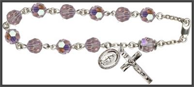 Silver Plate 8mm Swarovski Aurora Borealis Rosary Bracelet, Light Amethyst, # 48694