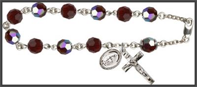 Silver Plate 8mm Swarovski Aurora Borealis Rosary Bracelet, Garnet, # 48695